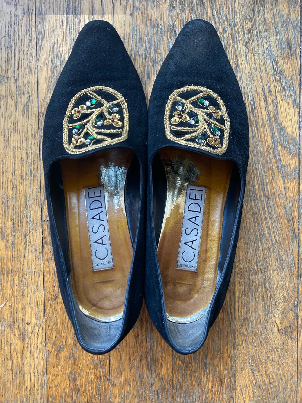 Casadei Vintage Black Suede Embroidered Flats 36 it 5; 5,5 or 6 us
